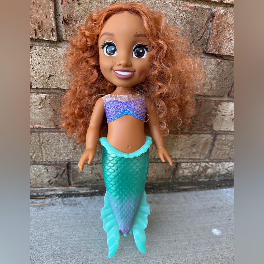 14” Little Mermaid Doll Purple Top Turquoise Tail Long Curly Hair Flaws
